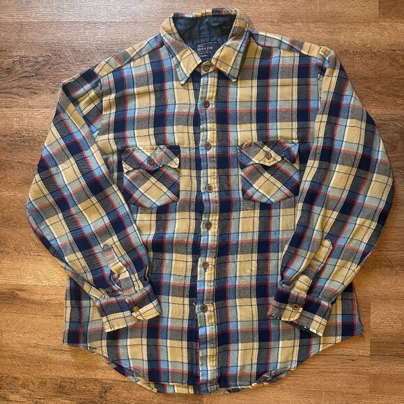 The Mens Shop Casual Button Down Mens Large Acrylic Plaid Flannel Dress Shirt - Picture 1 of 8